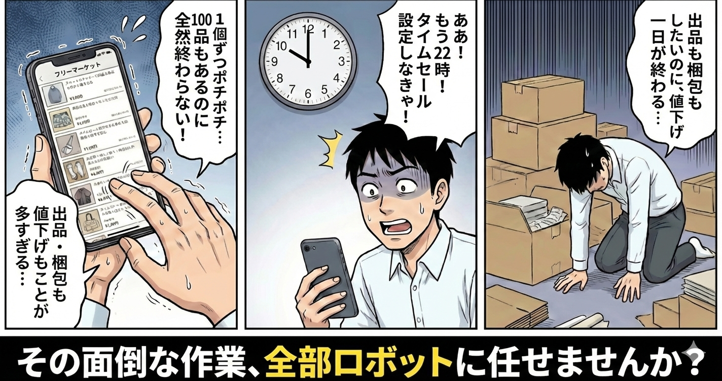 フリマアプリの全ての商品を自動的に値下げします サムネイル