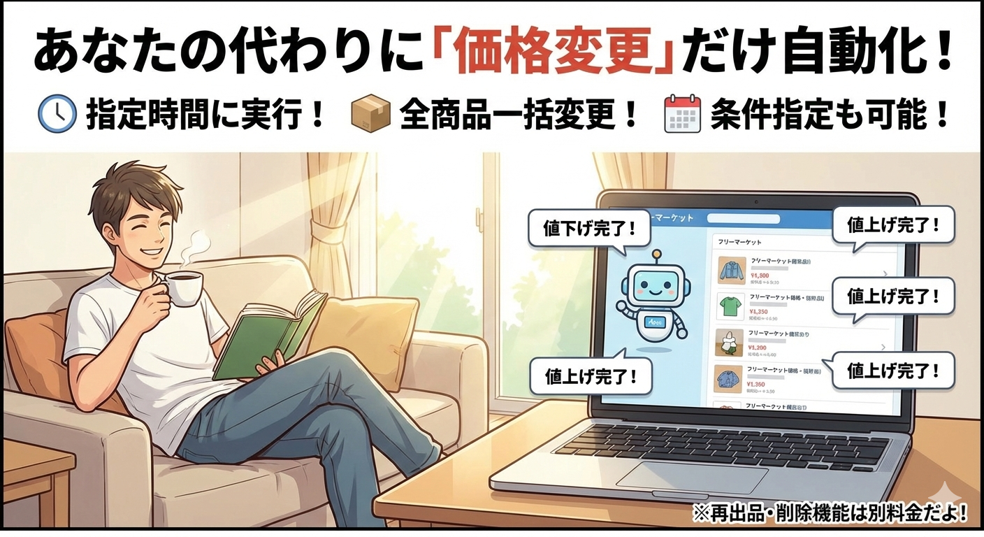 フリマアプリの全ての商品を自動的に値下げします サムネイル